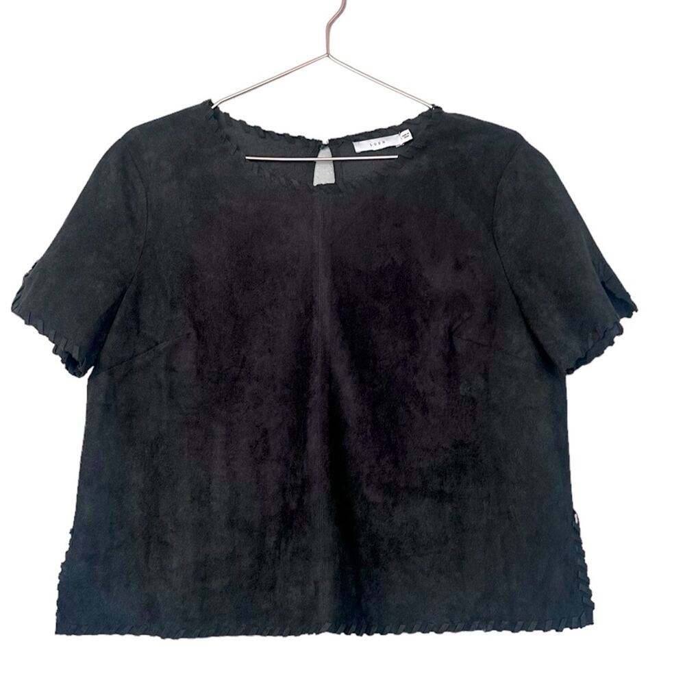 Lush Faux Suede Short Sleeve Top with braid trim size medium